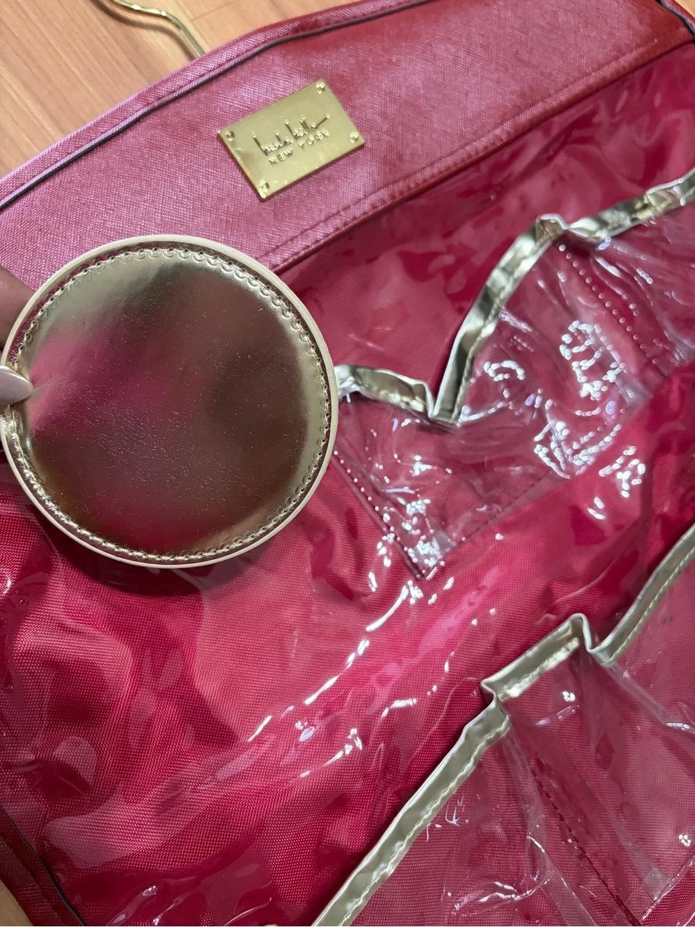 Nicole Miller Metallic Red Logo Makeup Pouch
